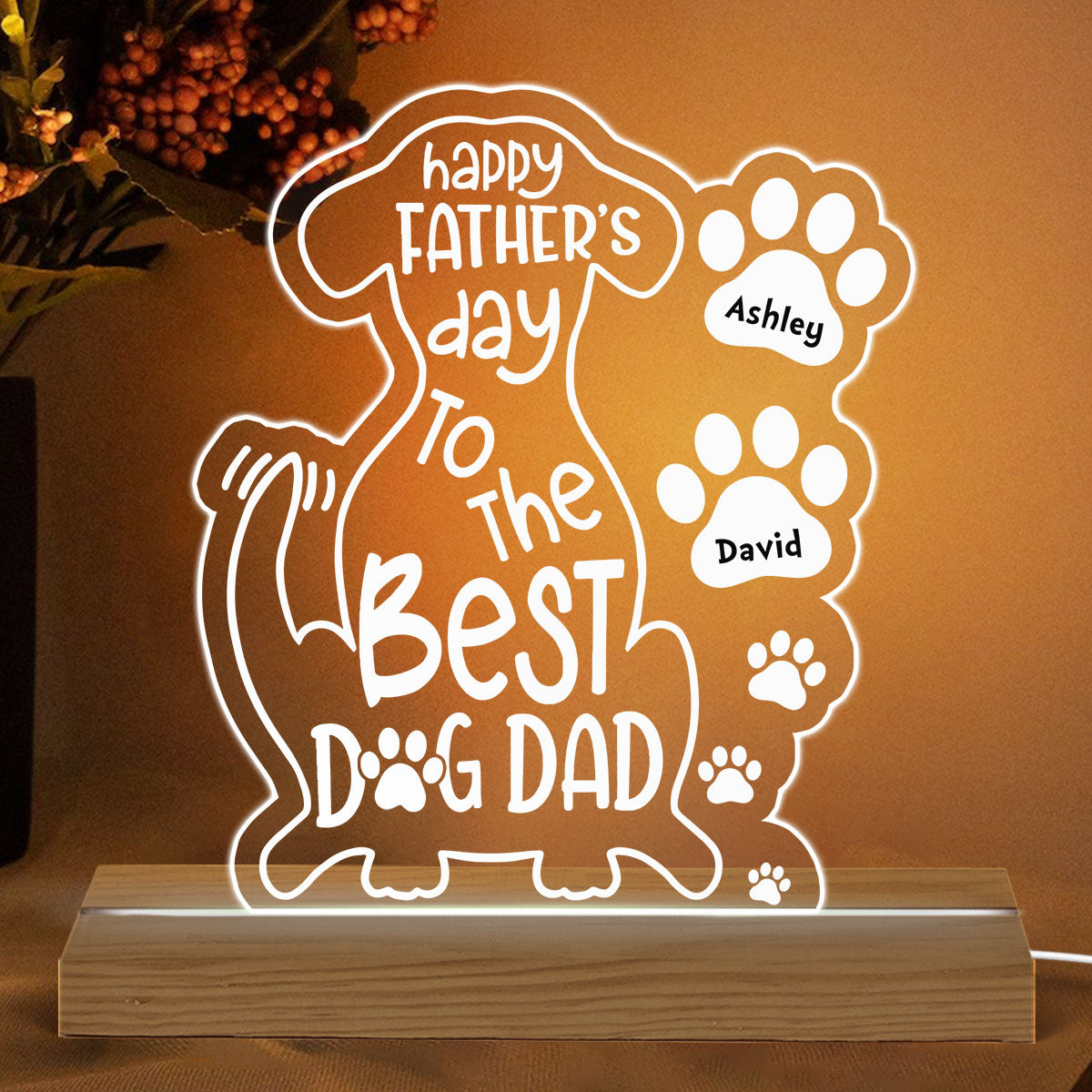 Happy Father‘s Day To The Best Dog Dad Personalized Warm Custom Shape LED Night Light