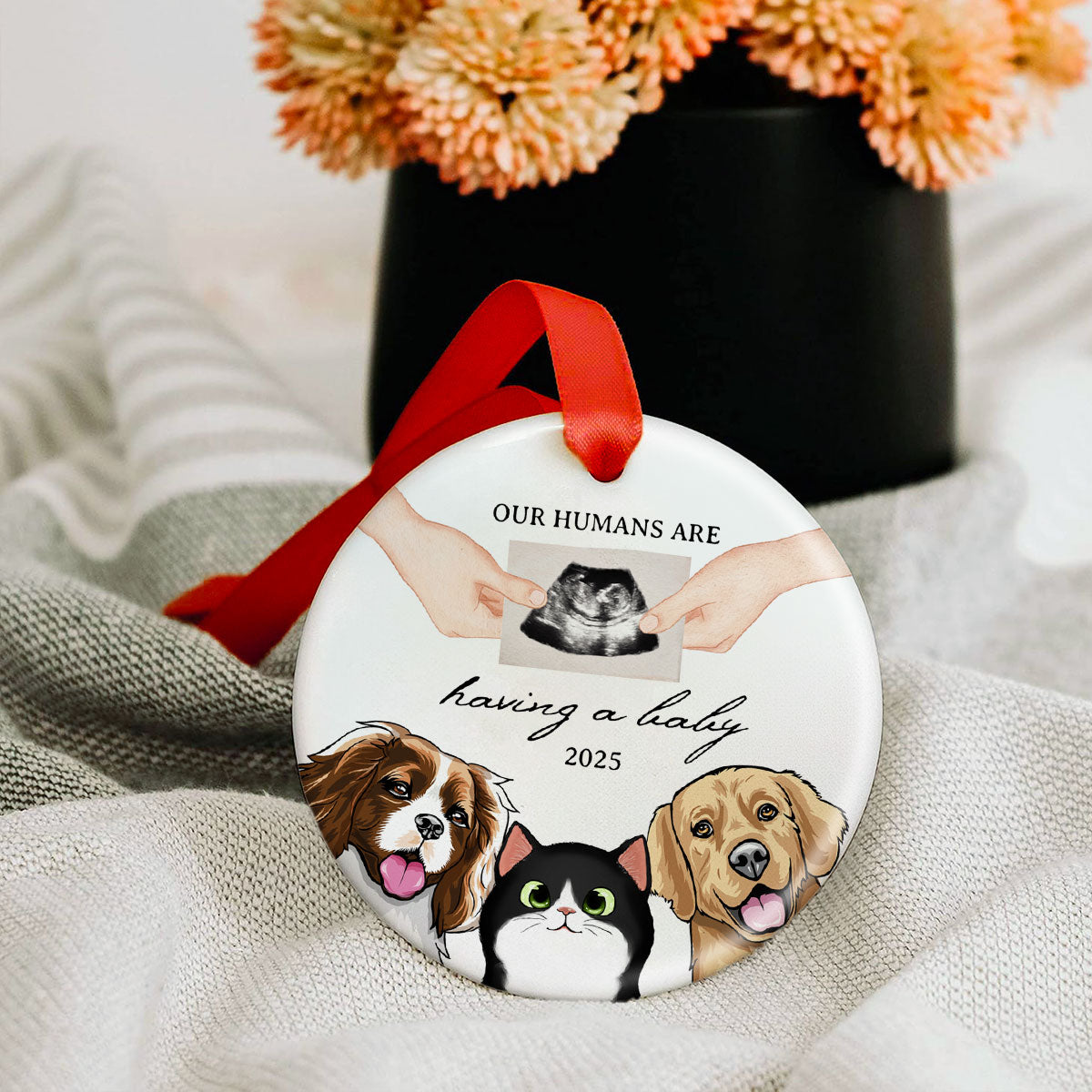 My Human Having A Baby, Personalized Pregnancy Announcement Ornament with Dogs Cats, Expecting Family Christmas Keepsake, Custom Gift