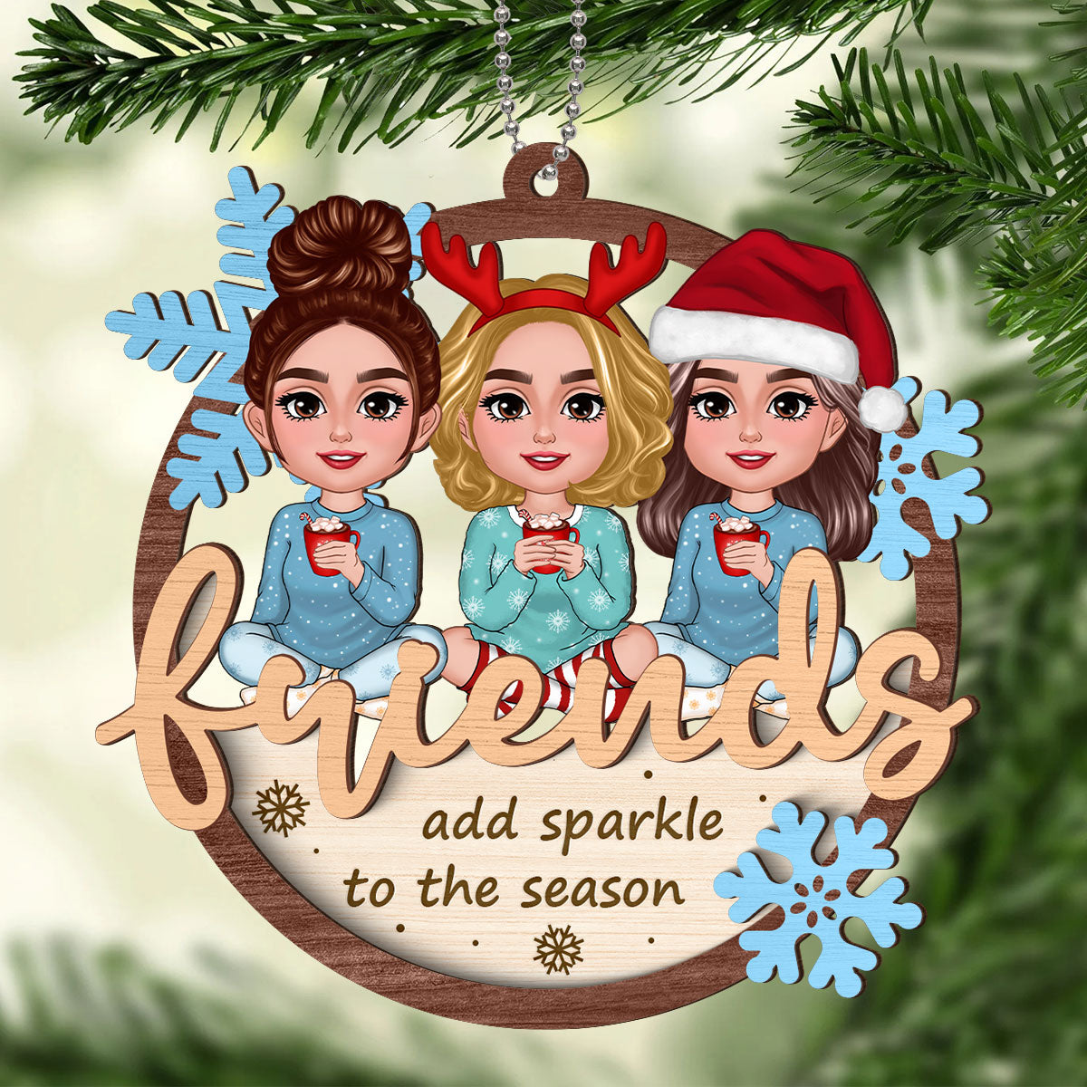 Best Friends Are Snowflake Personalized 2-Layer Wooden Ornament