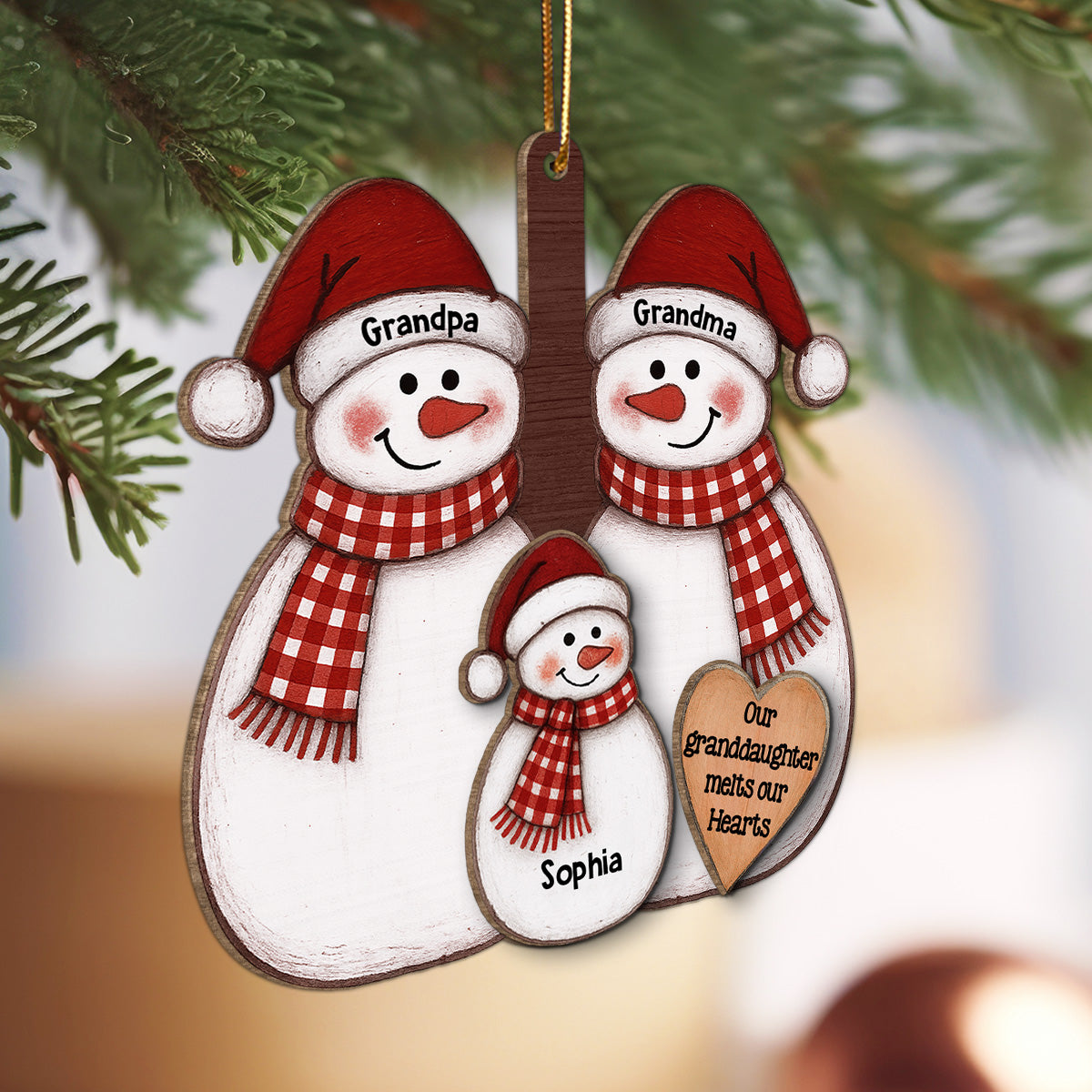 My Grandkid Melts My Heart - Personalized 2-Layer Wooden Ornament - Christmas Gift For Granddaughter, Grandson