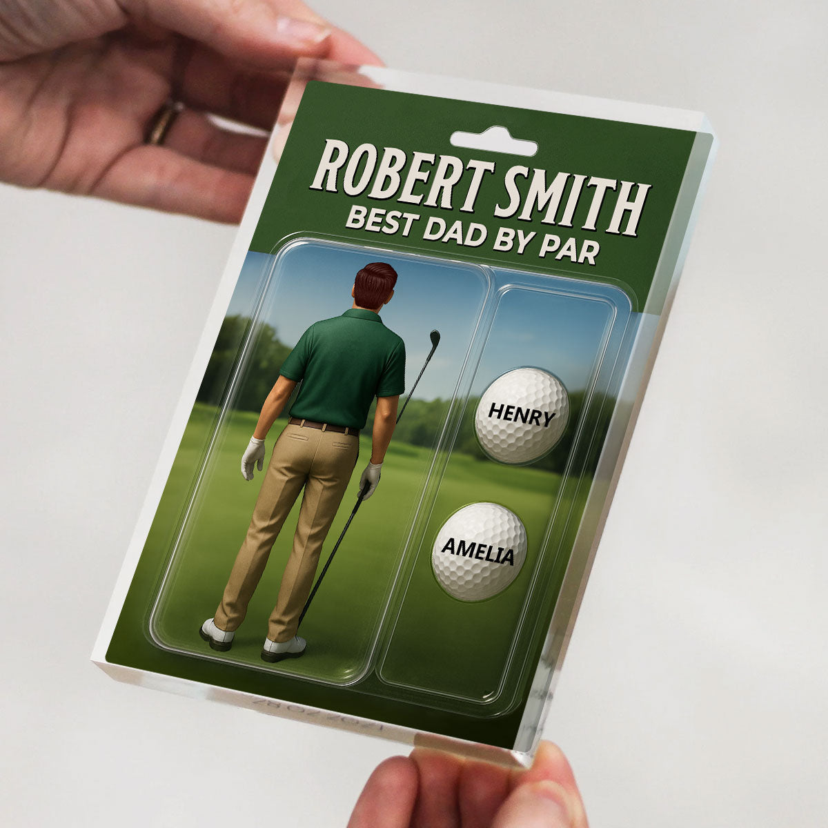 Custom Figure Best Dad By Par With Kids' Names Personalized Acrylic Block Plaque, Perfect Father's Day Gift For Dad, For Him, For Golf Lover