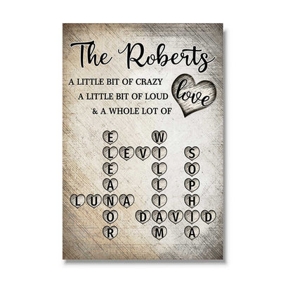 Family Whole Lot Of Love Heart Crossword Art Puzzle Create A Moment Treasured Forever Personalized Poster