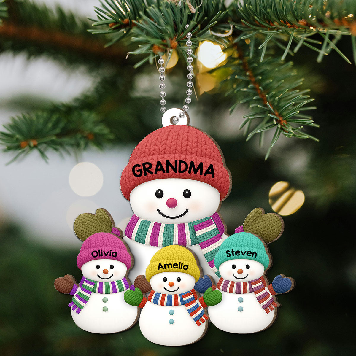 Christmas Grandma Grandkids Snowman Together Christmas - Personalized 2-Layer Wooden Ornament
