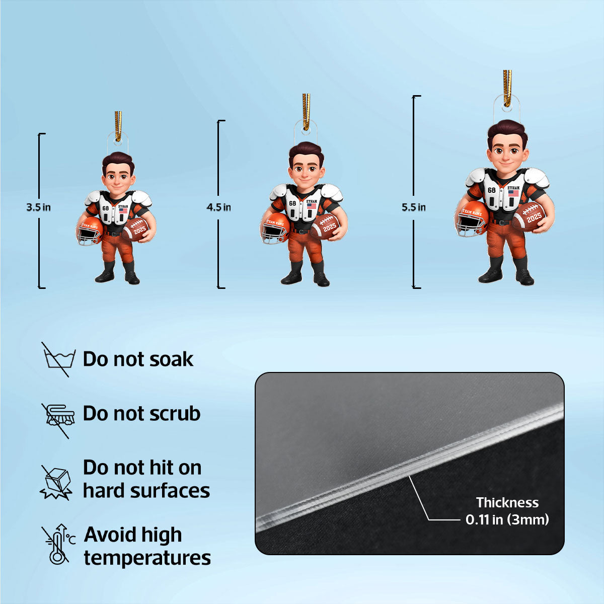 3D Effect Proud American Football Player - Personalized Acrylic Car Hanger - Gift For Football Lovers, Grandson, Son, Husband