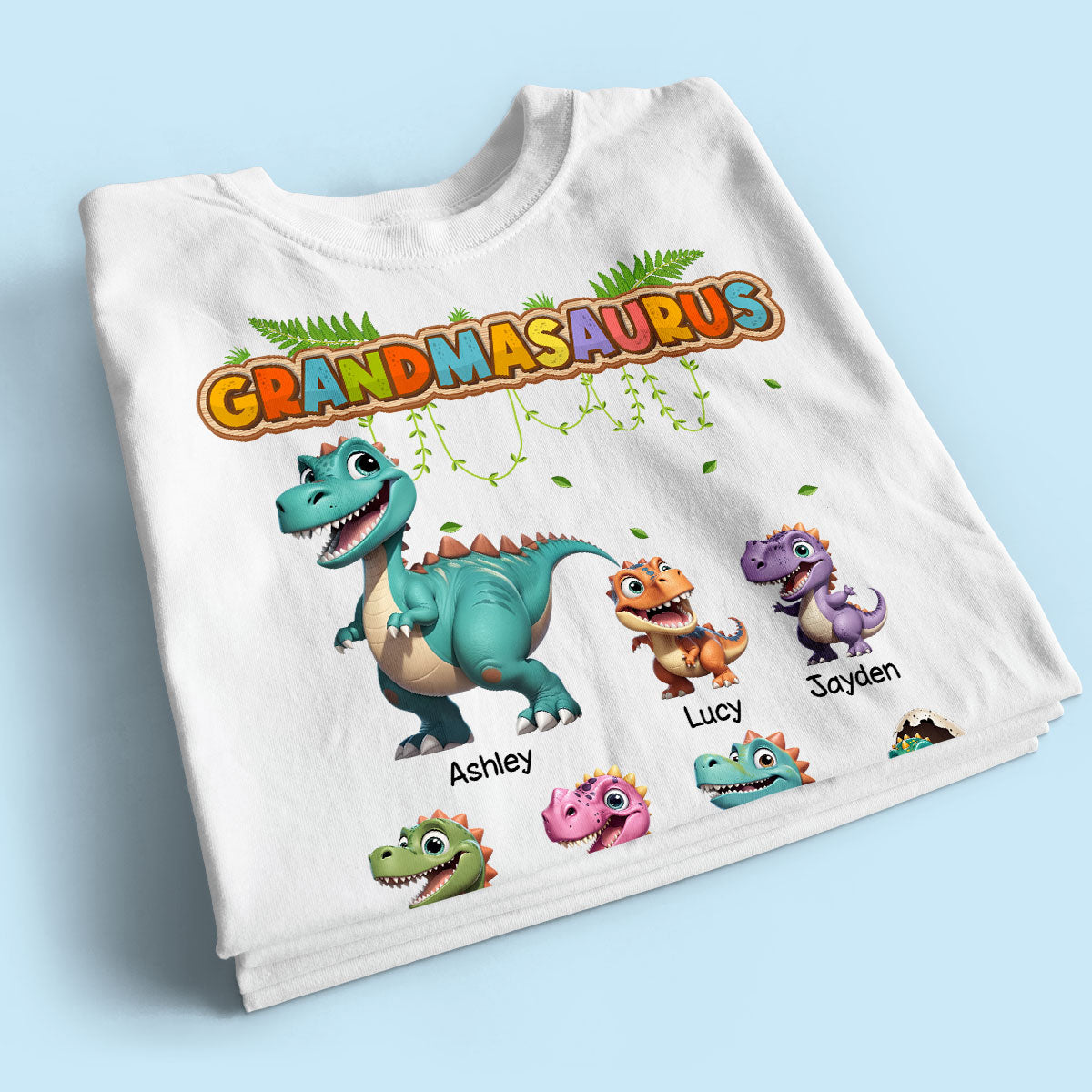Grandmasaurus And Kids Colorful 3D Effect Cute Dinosaurs Personalized Shirt, Gift For Grandma