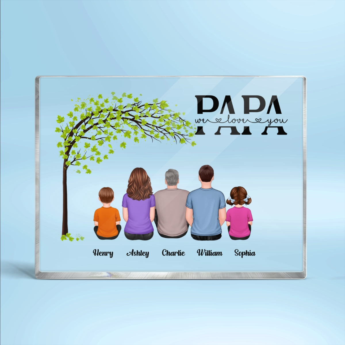 Grandpa Dad We Love You Back View Man Sitting With Kids Personalized Horizontal Rectangle Acrylic Block Plaque