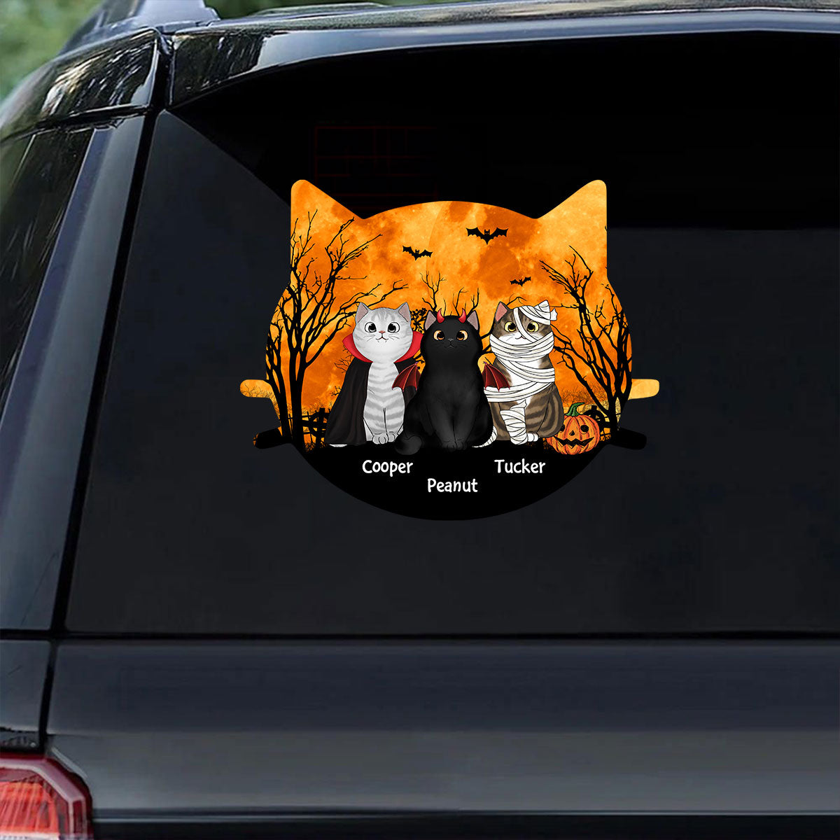 Halloween Cat Face Shaped Personalized Halloween Decal, Car Decal, Window Sticker, Halloween Decoration