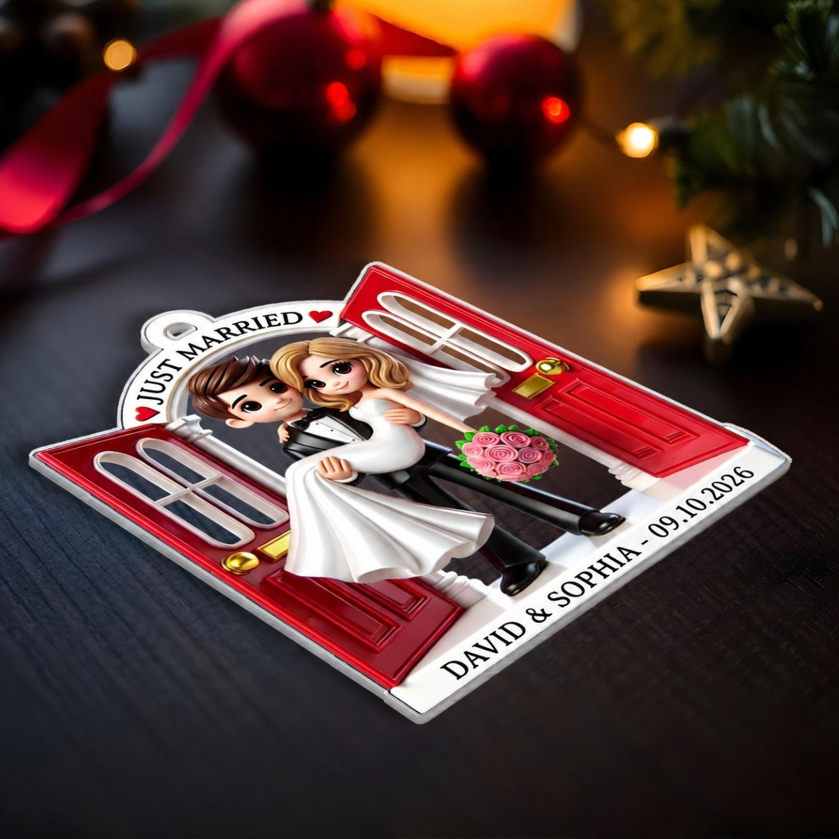 First Christmas Married Ornament 2026, Wedding Couple Threshold 3D Effect Acrylic Ornament, MR. & MRS. Gift