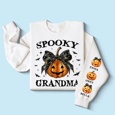 Spooky Grandma Mom Halloween Pumpkin Personalized Sleeve Printed Sweatshirt