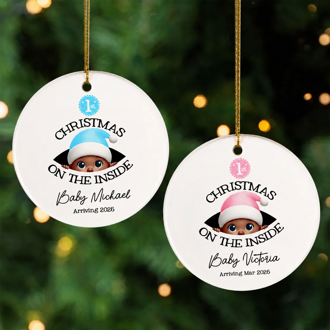 [Custom Skin Tone] Personalized Baby's First Christmas On the Inside Ornament, Custom Pregnancy Reveal Ornament, Expecting Parents