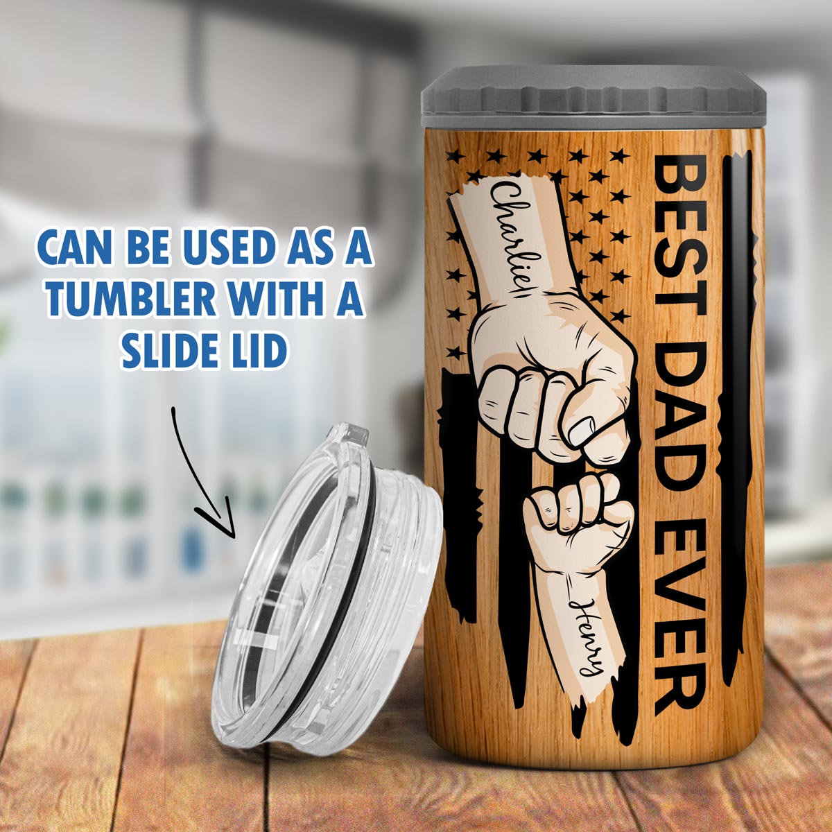 Best Dad Ever Nation Flag Fist Bumps Vector Father‘s Day Gift For Husband Father Figures Personalized 4 In 1 Can Cooler
