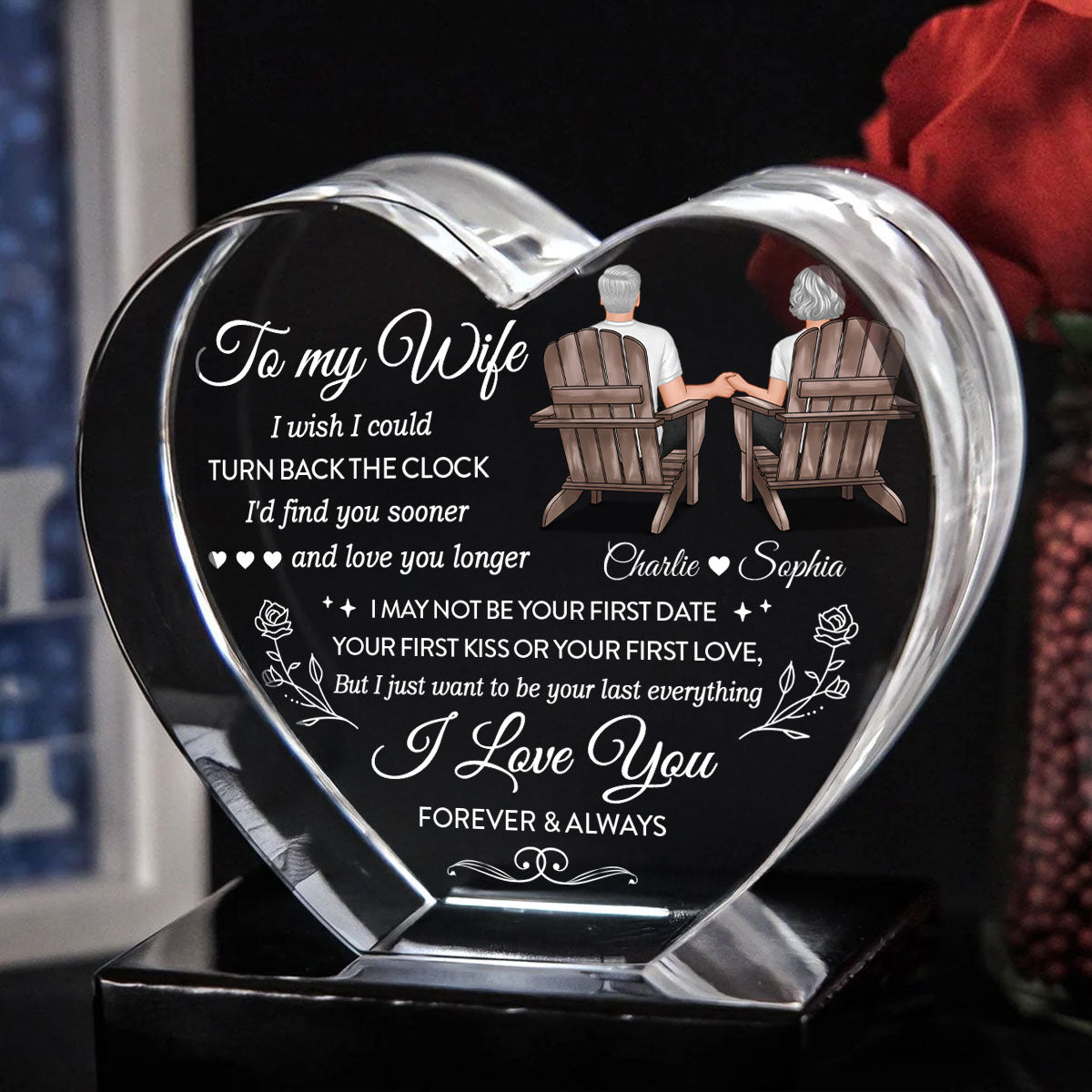 To My Wife I Wish I Could Turn Back The Clock Premium Crystal Heart LED, Heartfelt Personalized Couple Anniversary Gift For Couple, Last-minute Valentine's Gift For Her, For Wife, FREE DELIVERY