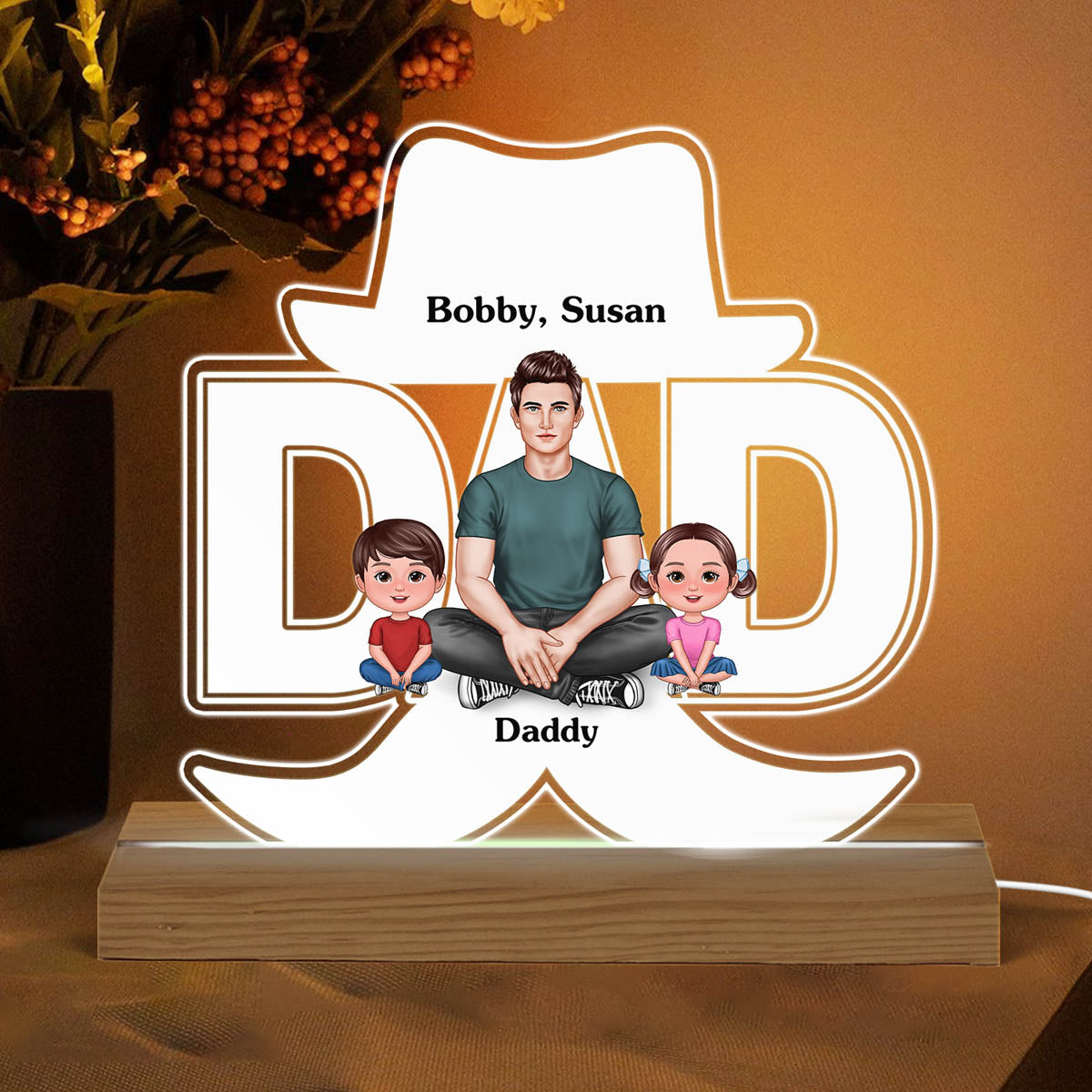Real Dad And Kids Personalized Acrylic Custom Shape LED Night Light