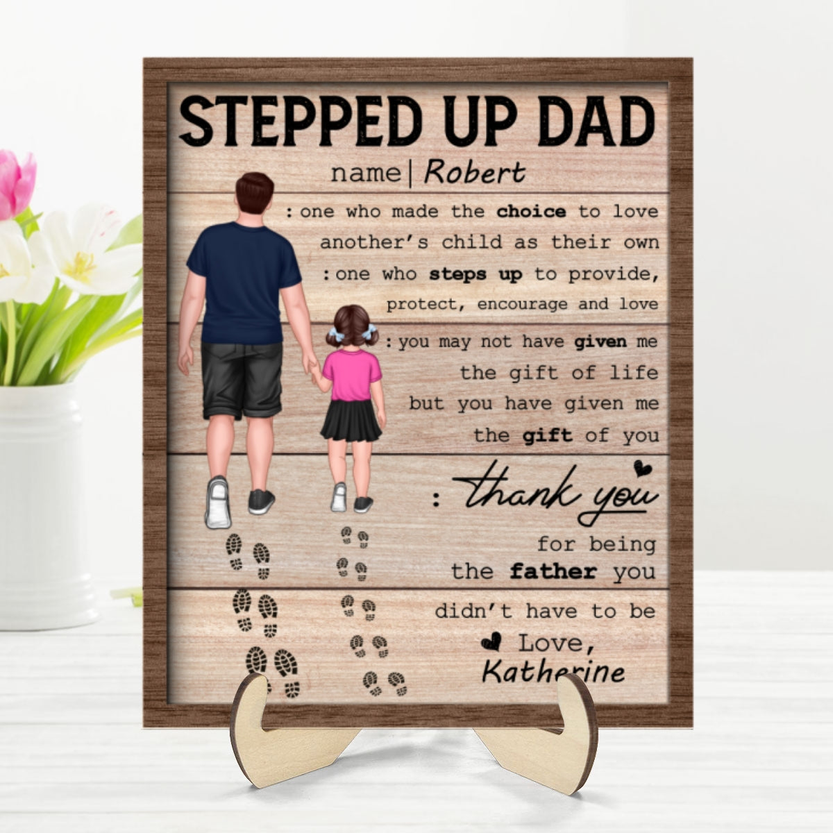 Stepped Up Dad Happy Father's Day Gift Personalized 2-Layer Wooden Plaque