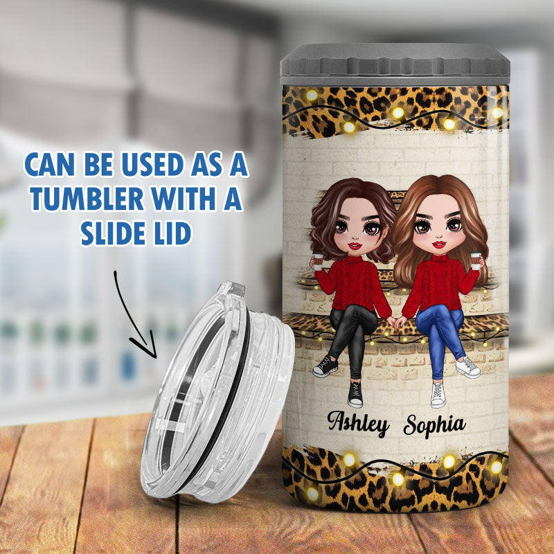 Leopard And Light Stair Besties Sisters Personalized 4 In 1 Can Cooler
