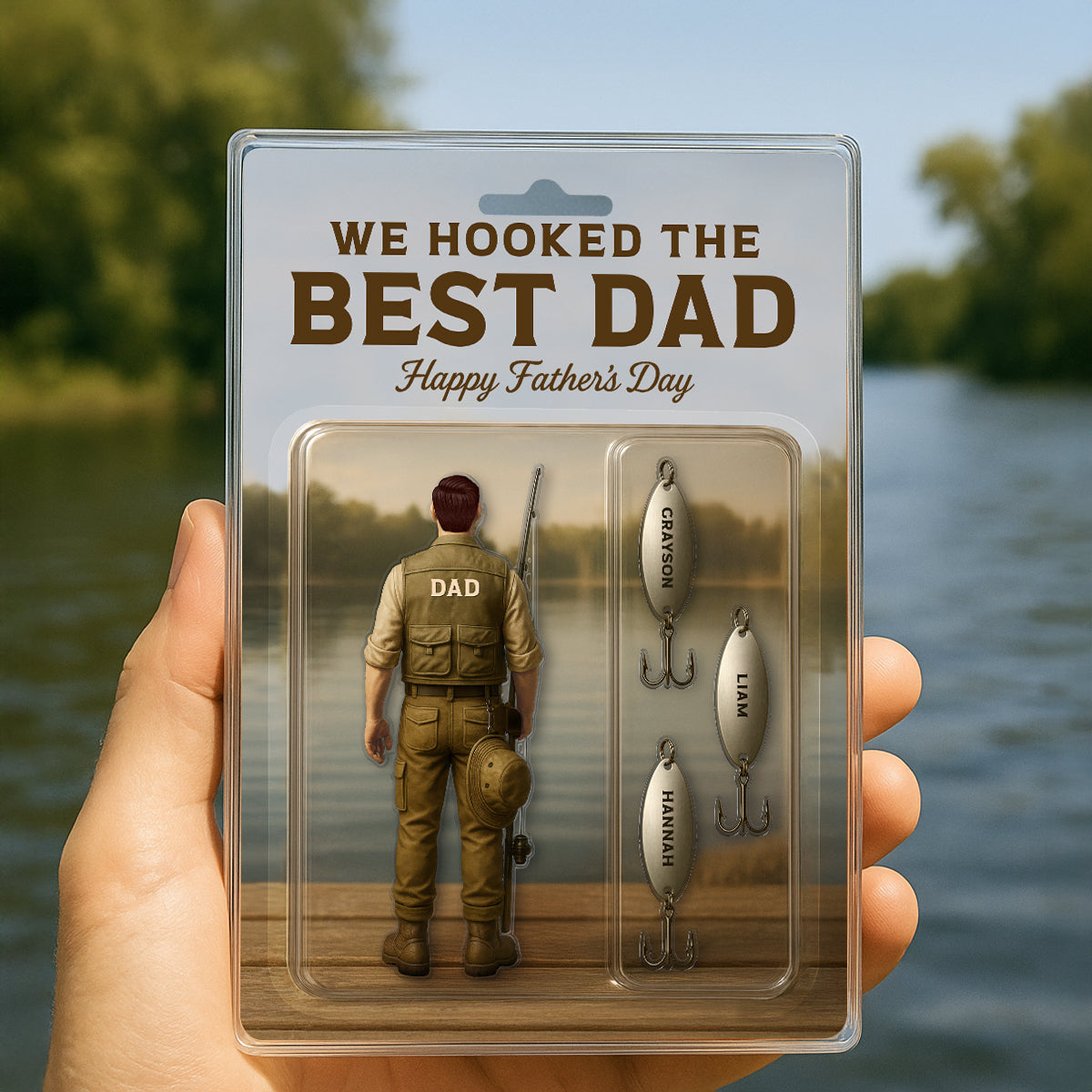 We Hooked The Best Dad Fishing With Kids' Names Custom Figure - Personalized Acrylic Block Plaque - Gift For Husband Dad Grandpa