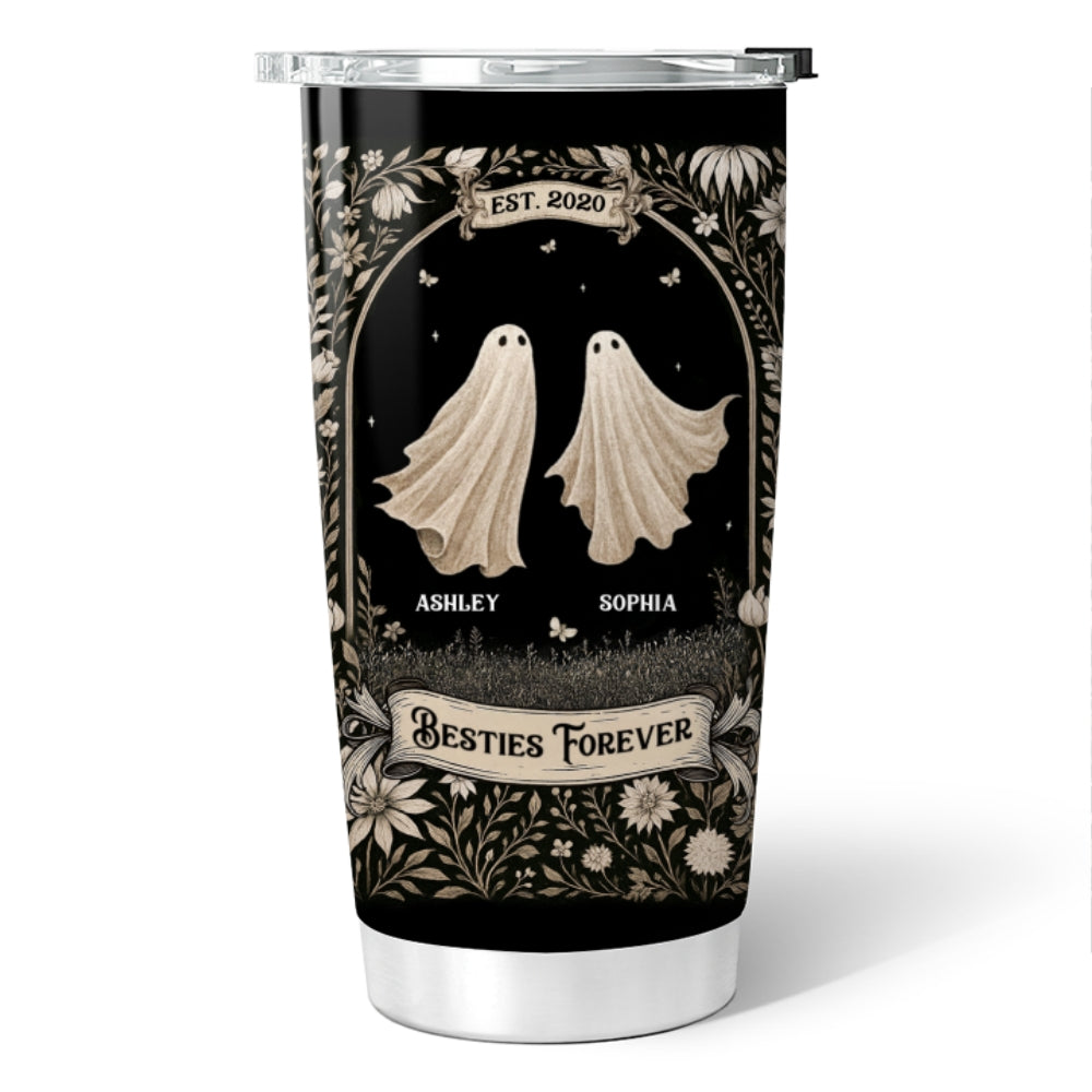Ghost Friends Vintage Gothic Background Personalized Tumbler, Halloween gift for Besties, Sisters