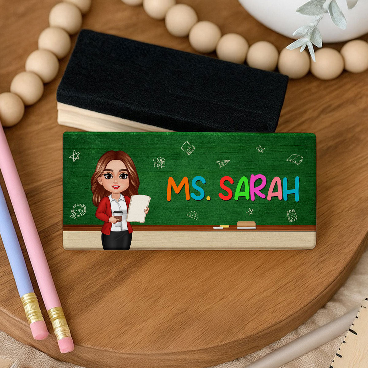 Doll Teacher Green Board Personalized Chalkboard/Whiteboard Eraser with Marker, Teacher Appreciation Gift, Back To School Gift
