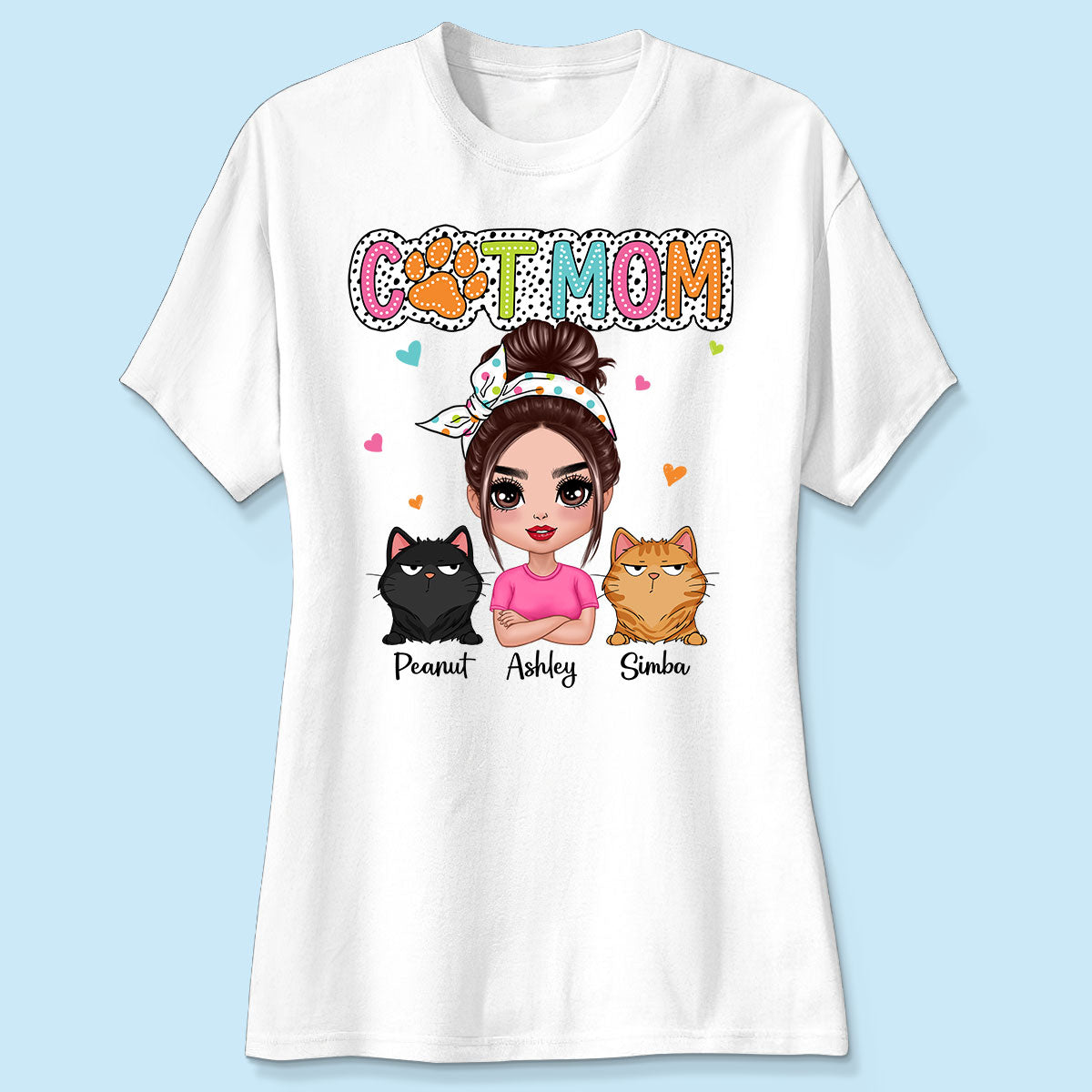 Cat Mom Summer Vibe Dots Sassy Woman & Cute Cats Personalized Shirt