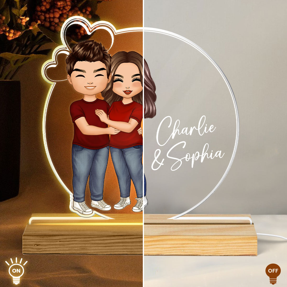 Couple Hugging Kising Simple Personalized Acrylic LED Night Light