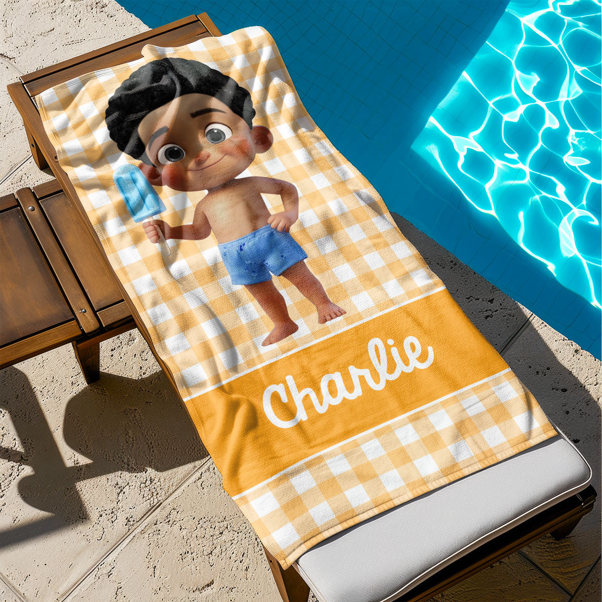 Cartoon Cute Kid Personalized Beach Towel, Pool Party Towel, Summer Camp Towel for Kids