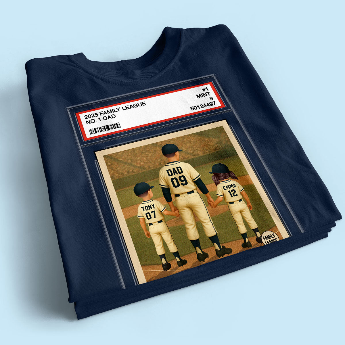 Baseball No. 1 Dad Grandpa Man & Kids Trading Card Style Personalized Shirt