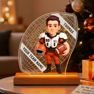 American Football 3D Illusion With Name - Personalize LED Night Light - Gift For Grandson, Son, American Football Lover