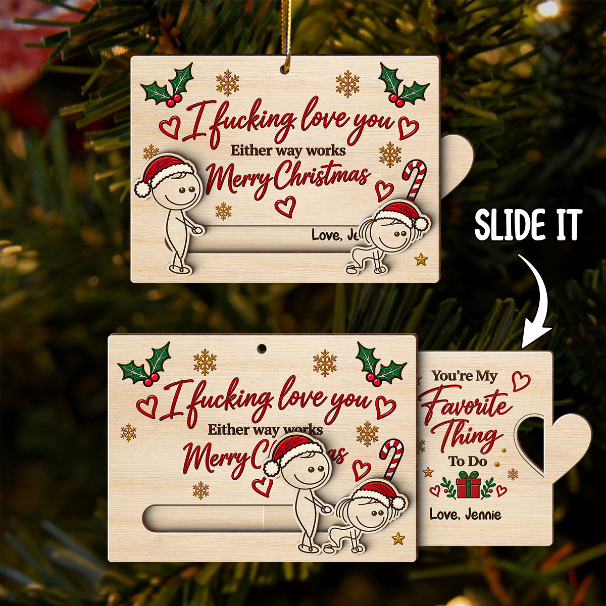 I Fcking Love You Funny Inappropriate Couple - Personalized Wooden Slider Ornament - Funny Christmas Gift For Him, For Her, For Husband, Wife
