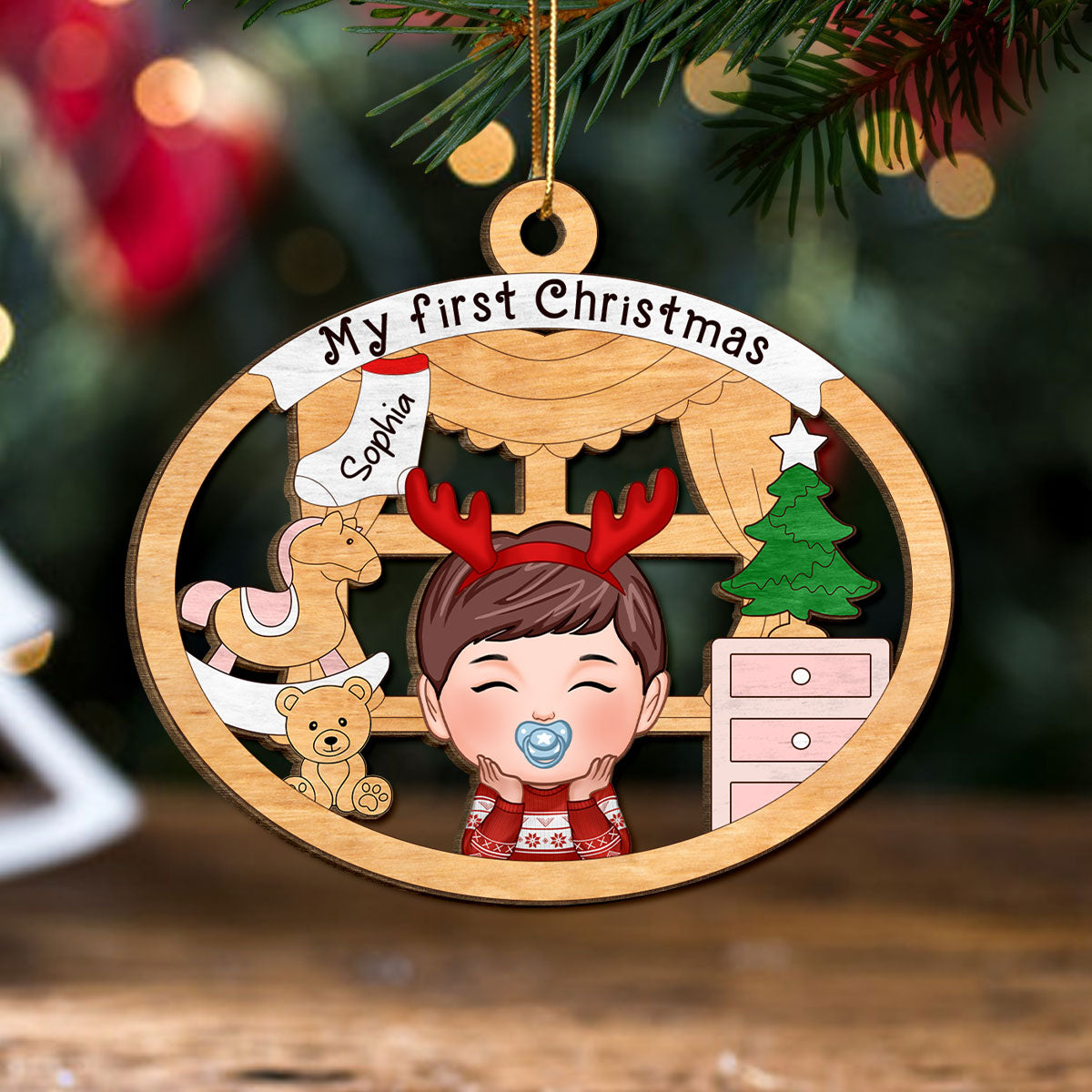 Baby Girl or Boy Baby's First Christmas Personalized Wooden Ornament