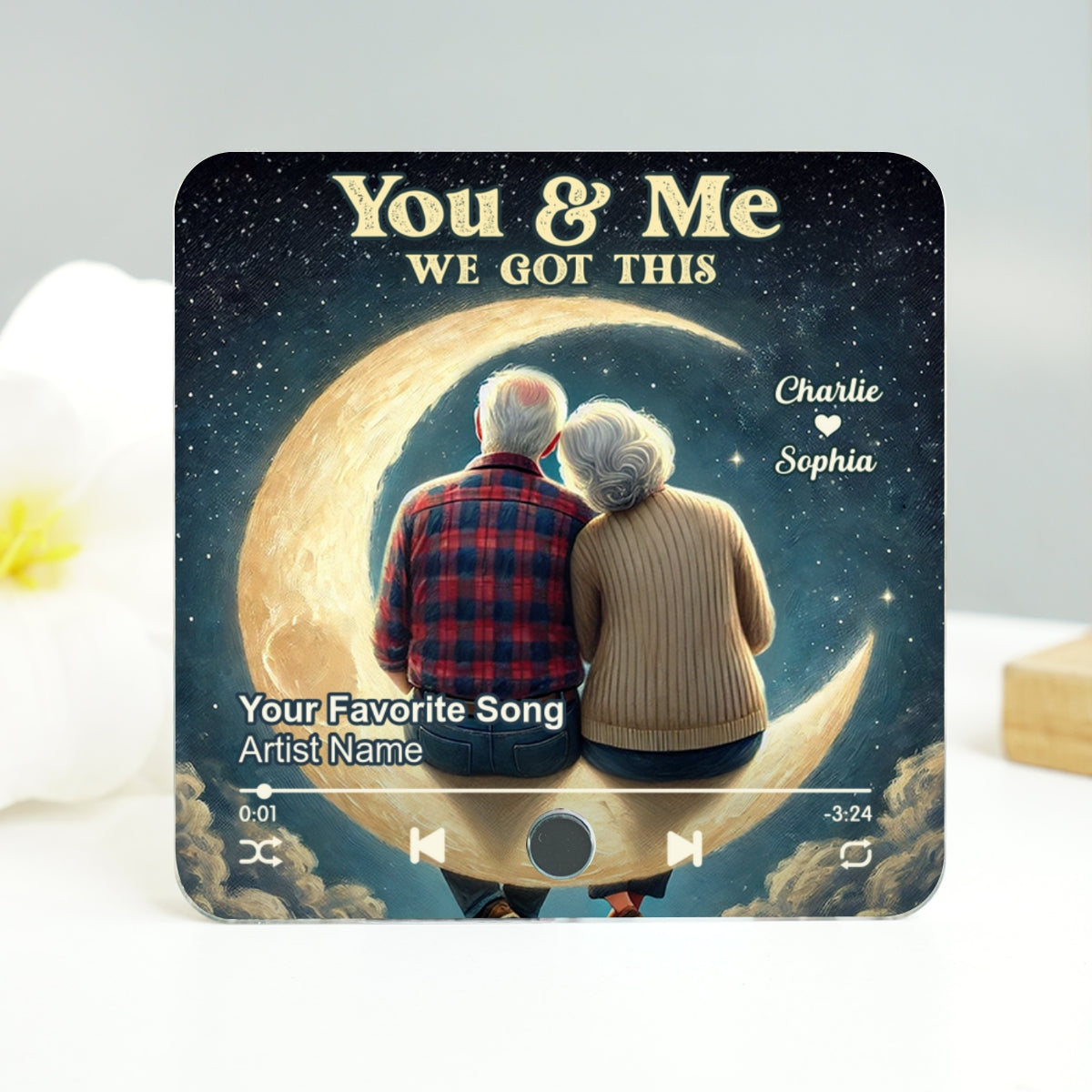 Old Couple Love To The Moon And Back Personalized Music Fridge Magnet, Valentine's Gift For Her, Gift For Him