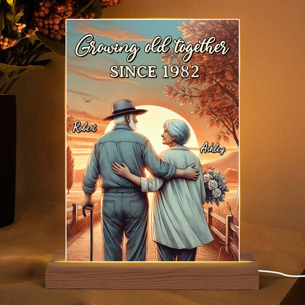 Couple Growing Old Together Personalized LED Night Light, Anniversary,  Gift for him, Gift for her