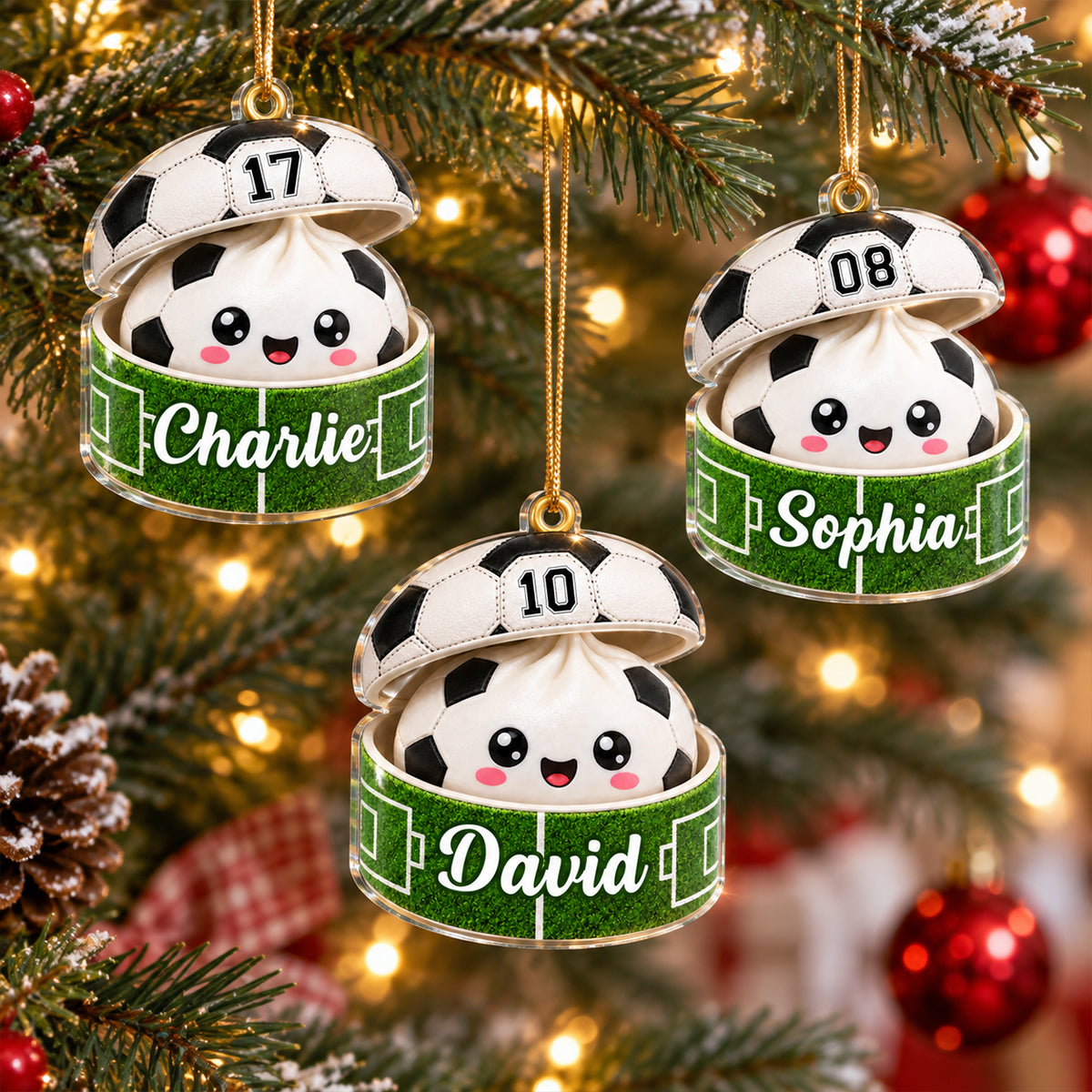 Custom Soccer Dumpling Squishy Style - Personalized Acrylic Ornament - Christmas Gift for Daughter, Son, Grandkids