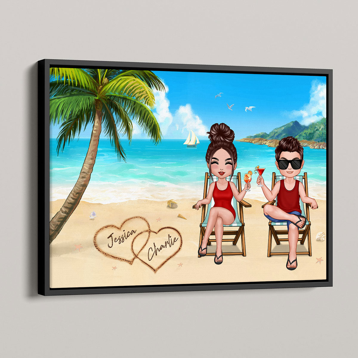 Summer Couples Names On Sand Personalized Horizontal Poster