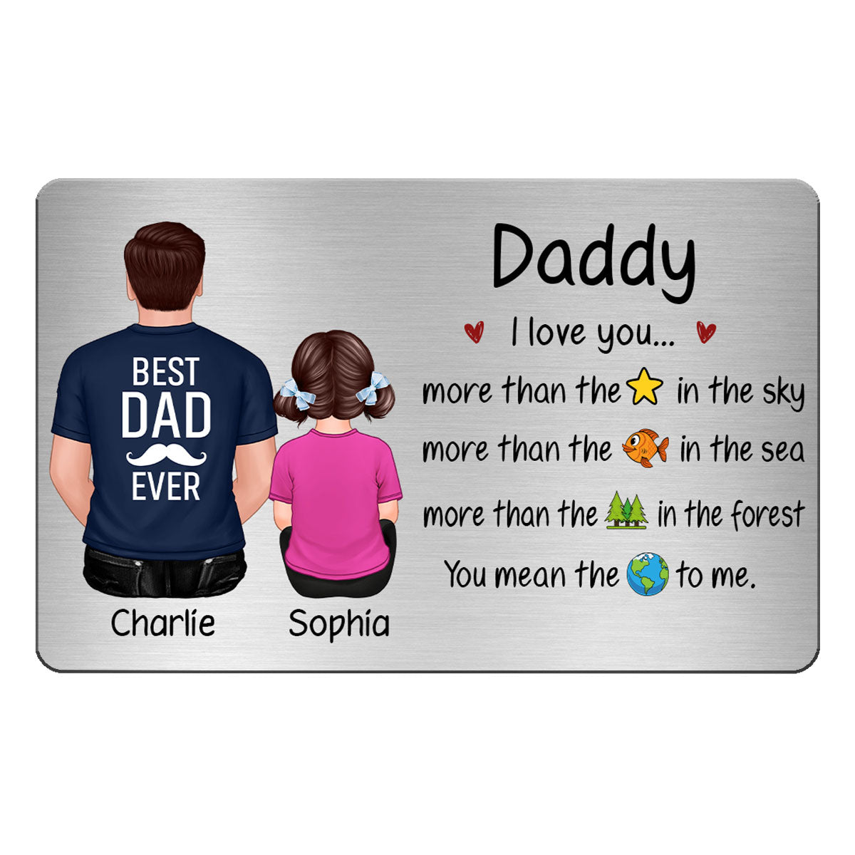 We Love You More Dad & Kids Back View Personalized Metal Wallet Card