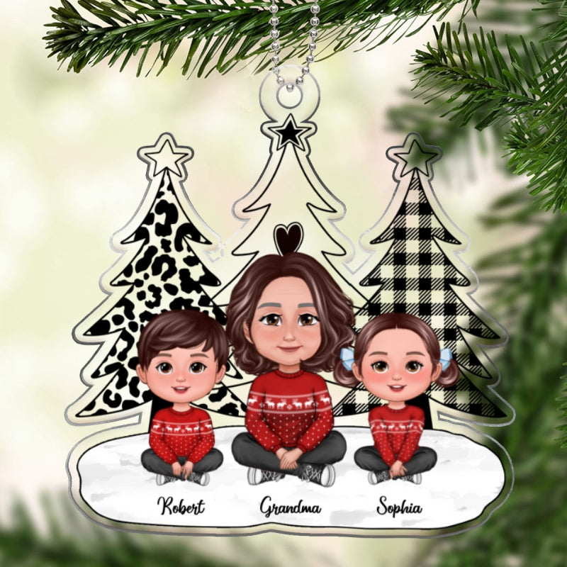 Black White Leopard Checkered Christmas Tree Grandma Grandkids Personalized Acrylic Ornament