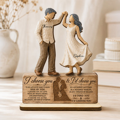 I Choose You Couple Dancing 2D Flat - Personalized 2-Layered Wooden Plaque - Anniversary Gift Keepsake For Couples