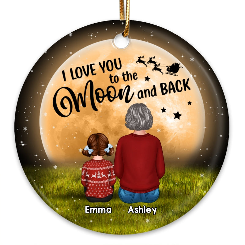 Grandma Sitting With Grandkids In Moonlight Personalized Circle Ornament
