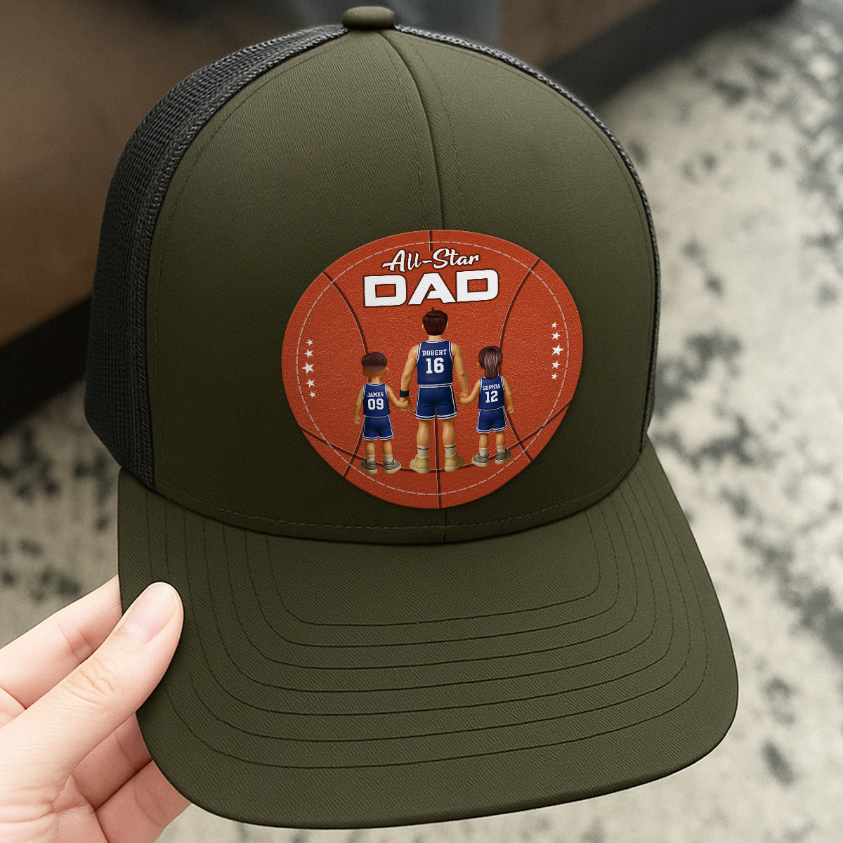 All-Star Dad Basketball Dad & Kids Personalized Leather Patch Hat