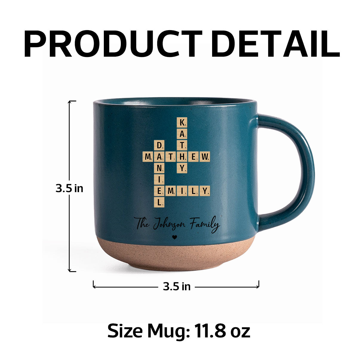 Family Crossword Art Personalized Pottery Mug, Unique Gift For Siblings, For Family