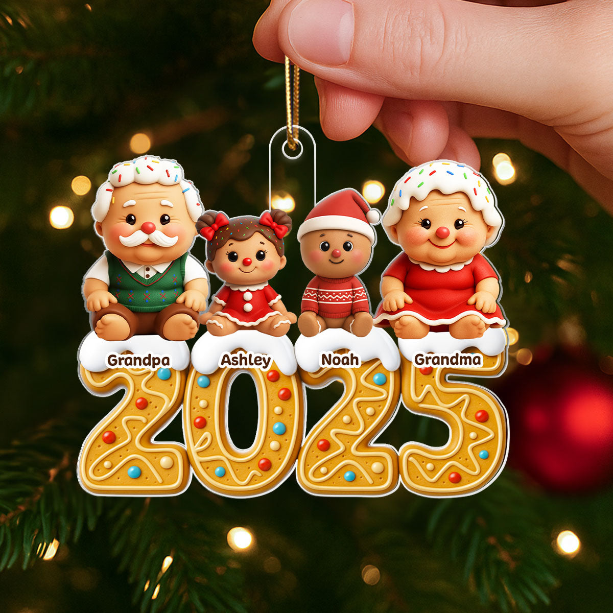 Gingerbread Family 2025 - Personalized Acrylic Ornament - Festive Christmas Decor