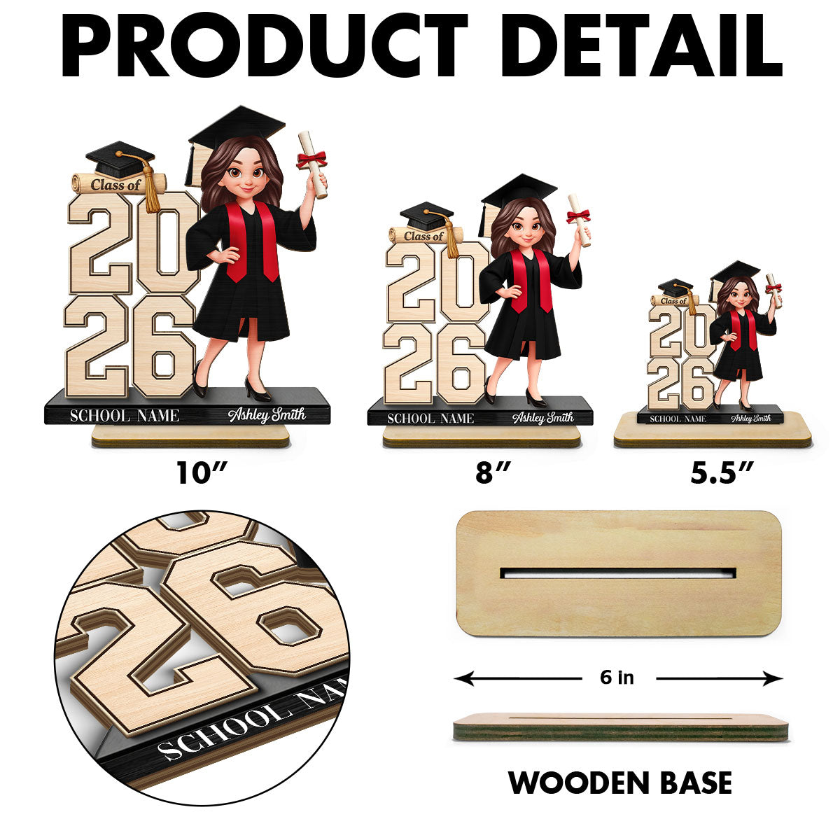 Class Of 2026 2027 Senior 2D Flat - Personalized 2-Layered Wooden Plaque - Graduation Gift For Graduates, Daughter, Son