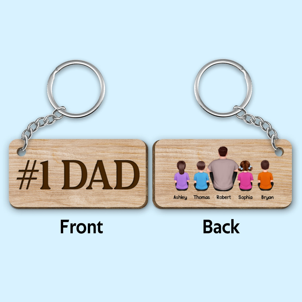 Best Dad Ever Back View Man Kids Dogs Cats - Personalized Wooden Keychain - Gift For Dad