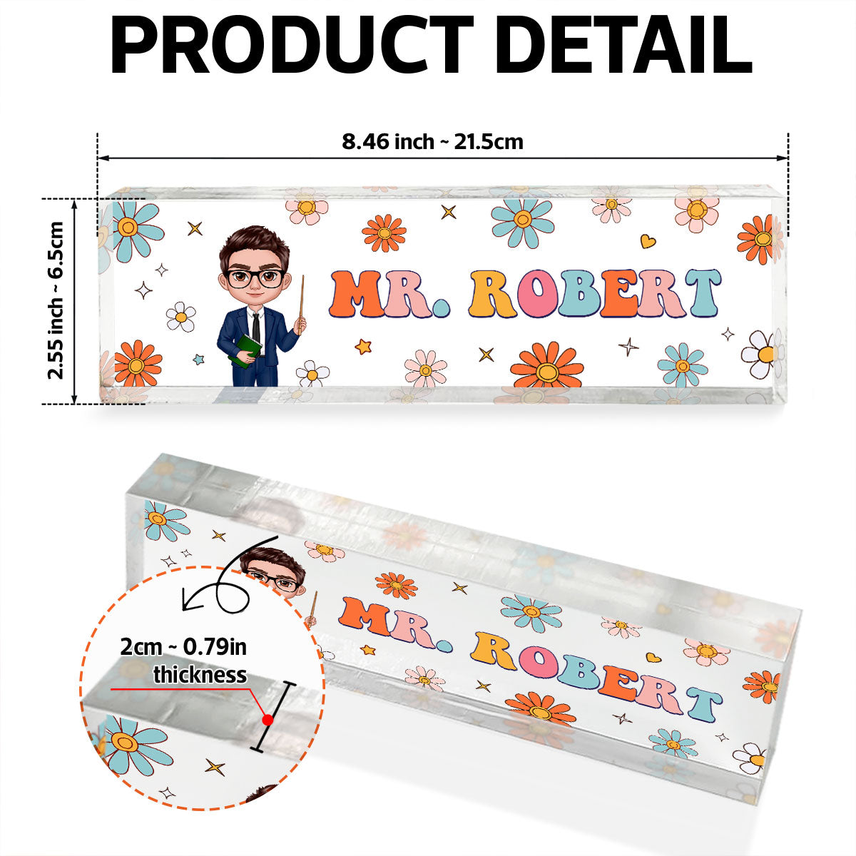 Groovy Retro Teacher Name Sign, Back To School Teacher Gifts Personalized Teacher Acrylic Desk Name Plate