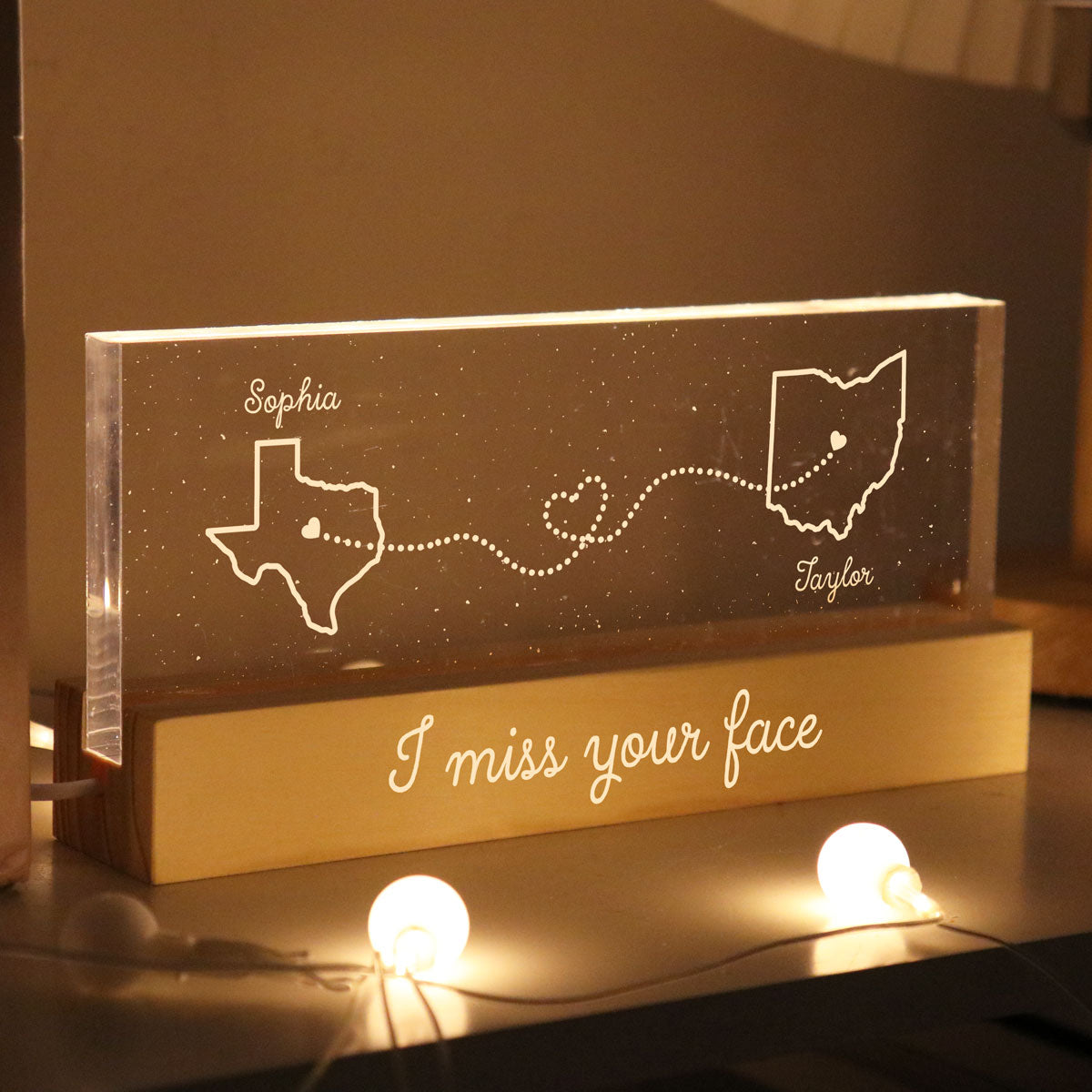 I Miss Your Face Long Distance Relationship Gift Couple Best Friend Personalized Block LED Night Light