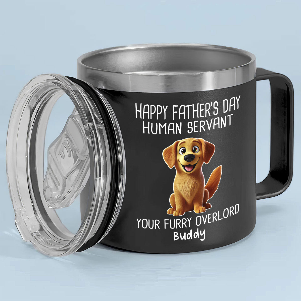Happy Father's Day Human Servant Cartoon Funny Dogs Personalized Stainless Steel Tumbler With Handle