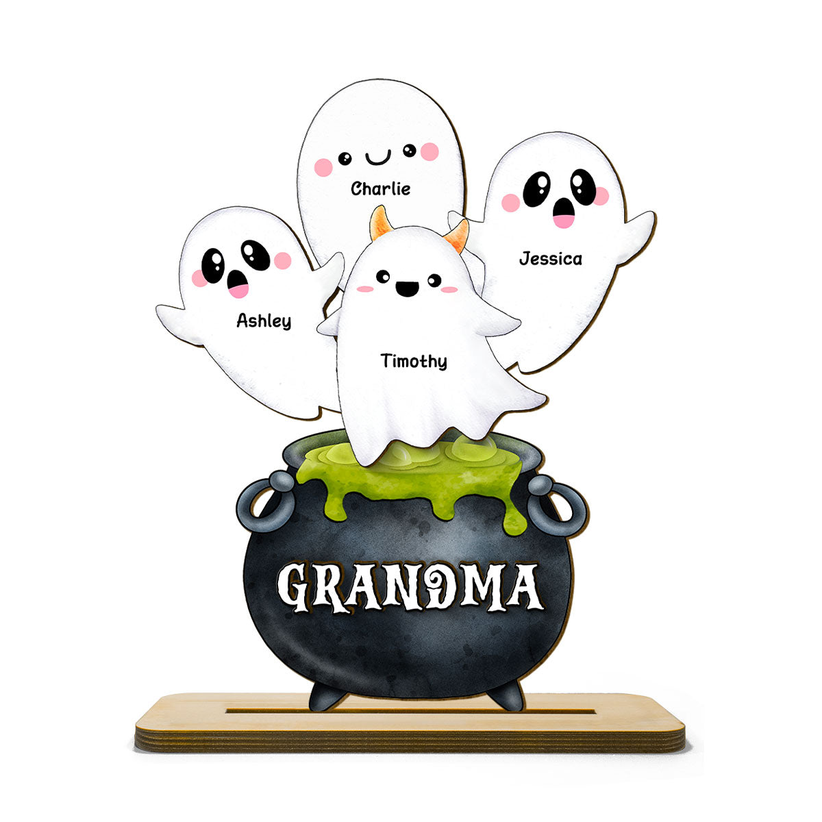 Grandma Potion Pot Boo Grandkids Personalized Standing Wooden Plaque, Halloween Decor