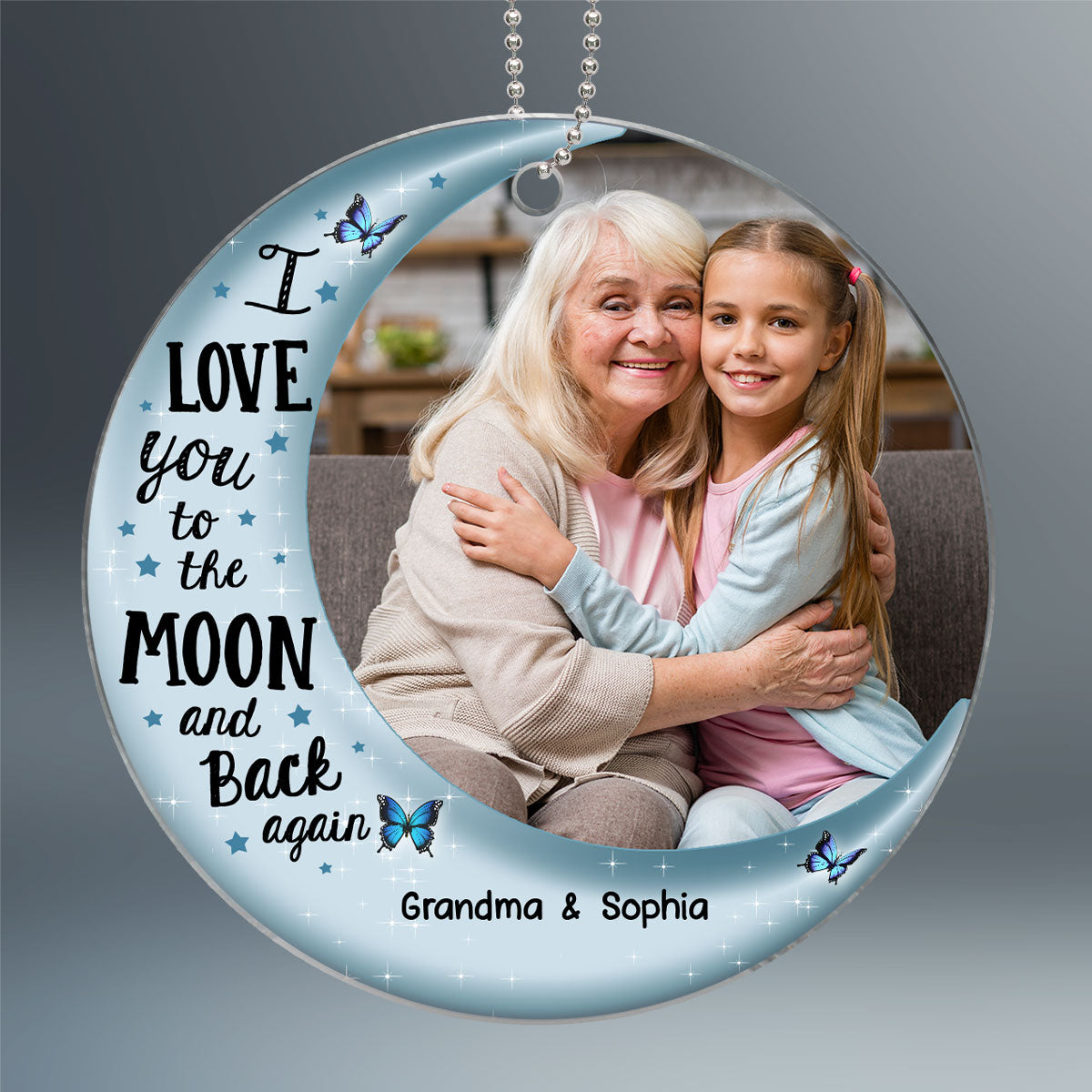 Love To The Moon Grandma Grandkid Photo Inserted Personalized Acrylic Ornament