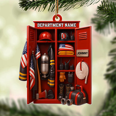 Custom Name & Department Firefighter Locker – Personalized Acrylic Ornament – Christmas Tree Decor for Firemen or First Responders