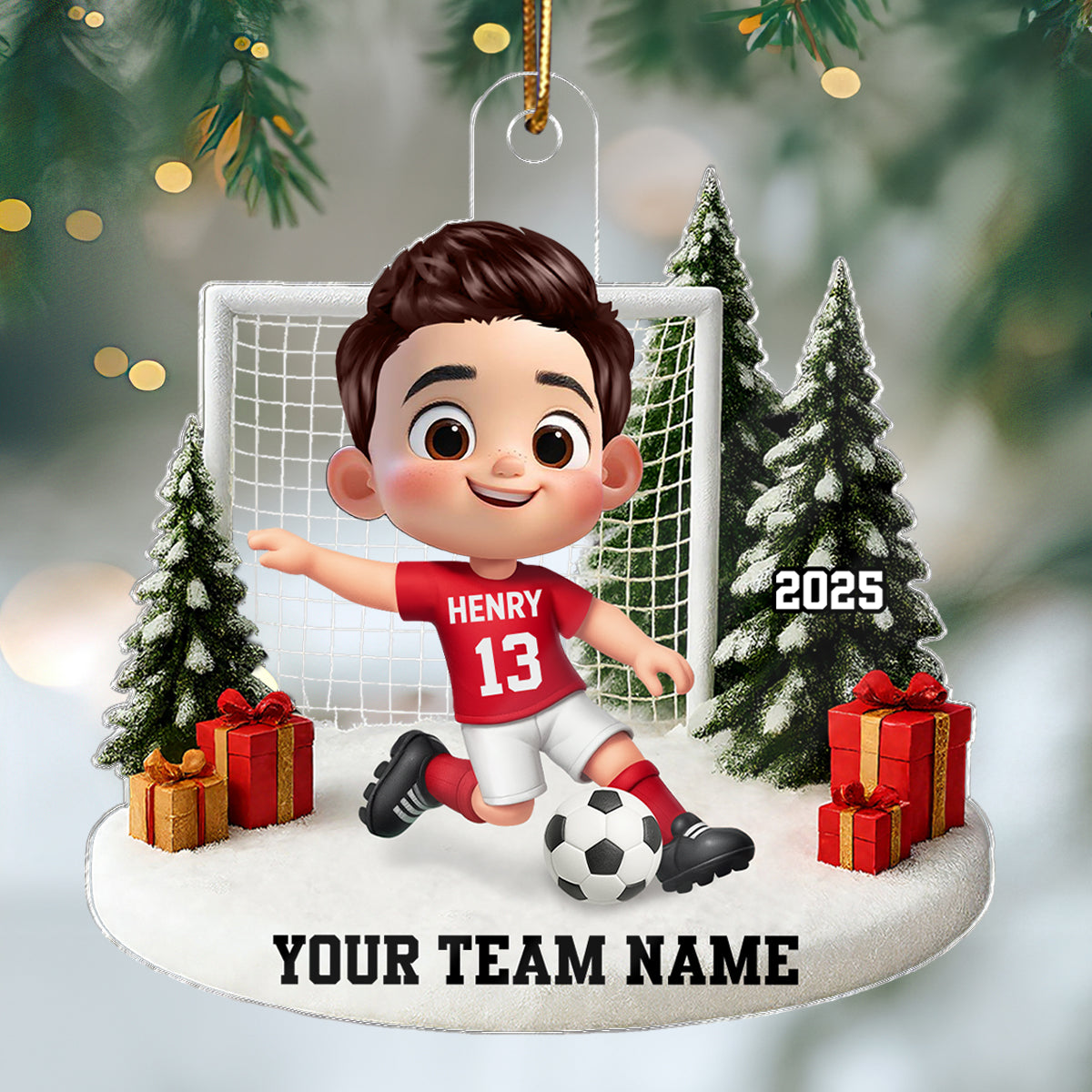 3D Effect Kid Soccer Player - Personalized Acrylic Ornament - Gift For Soccer Lovers, School Soccer Team