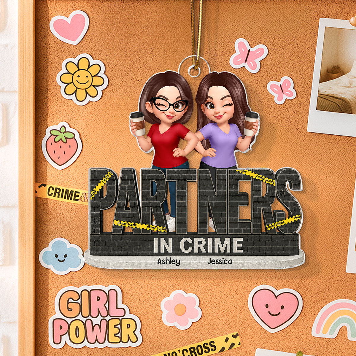 Partners In Crime Do Not Cross Besties Sisters Personalized Acrylic Ornament